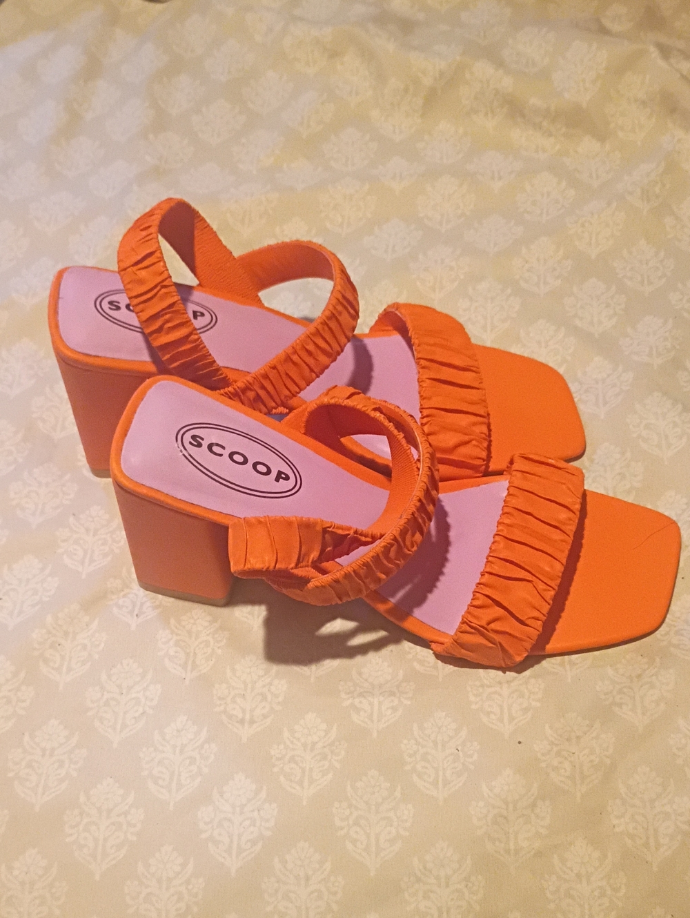 Scoop Orange Ruched Block Heel Sandals for Women
